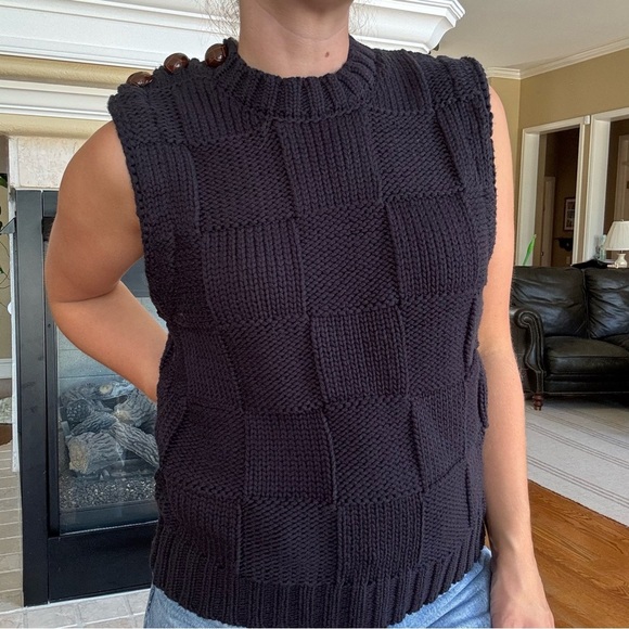 all:row Navy Blue Knit Woven Pattern Sweater Vest Size Small - Picture 1 of 8